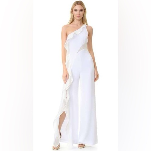 Jonathan Simkhai Diamond Mesh One Shoulder Jumpsuit in White Size 10 - Picture 4 of 16
